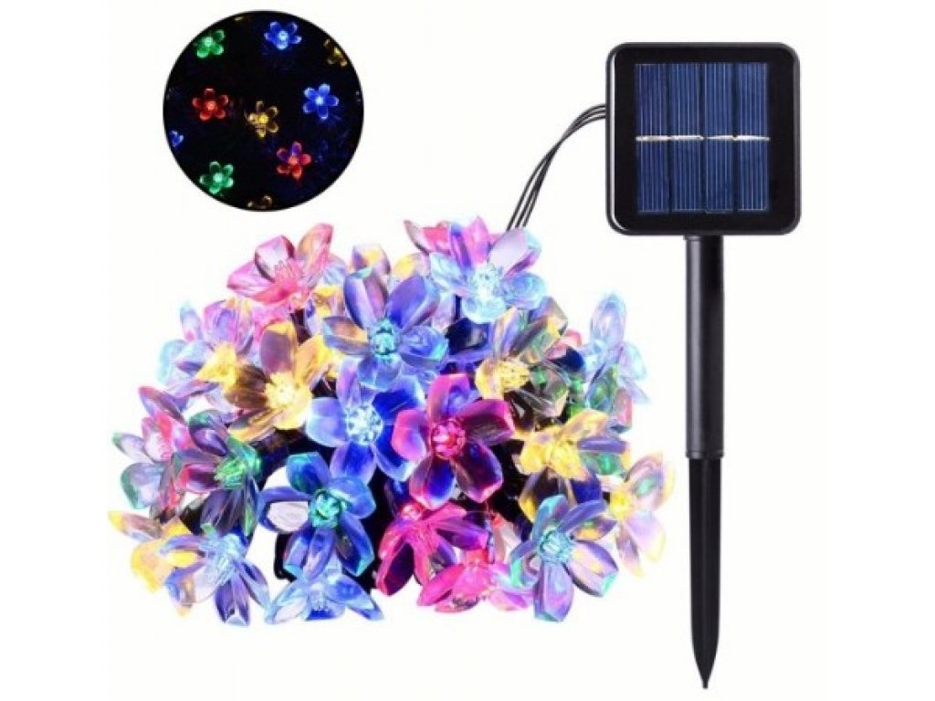 Solární světelný řetěz 40 LED Květiny, různé barvy