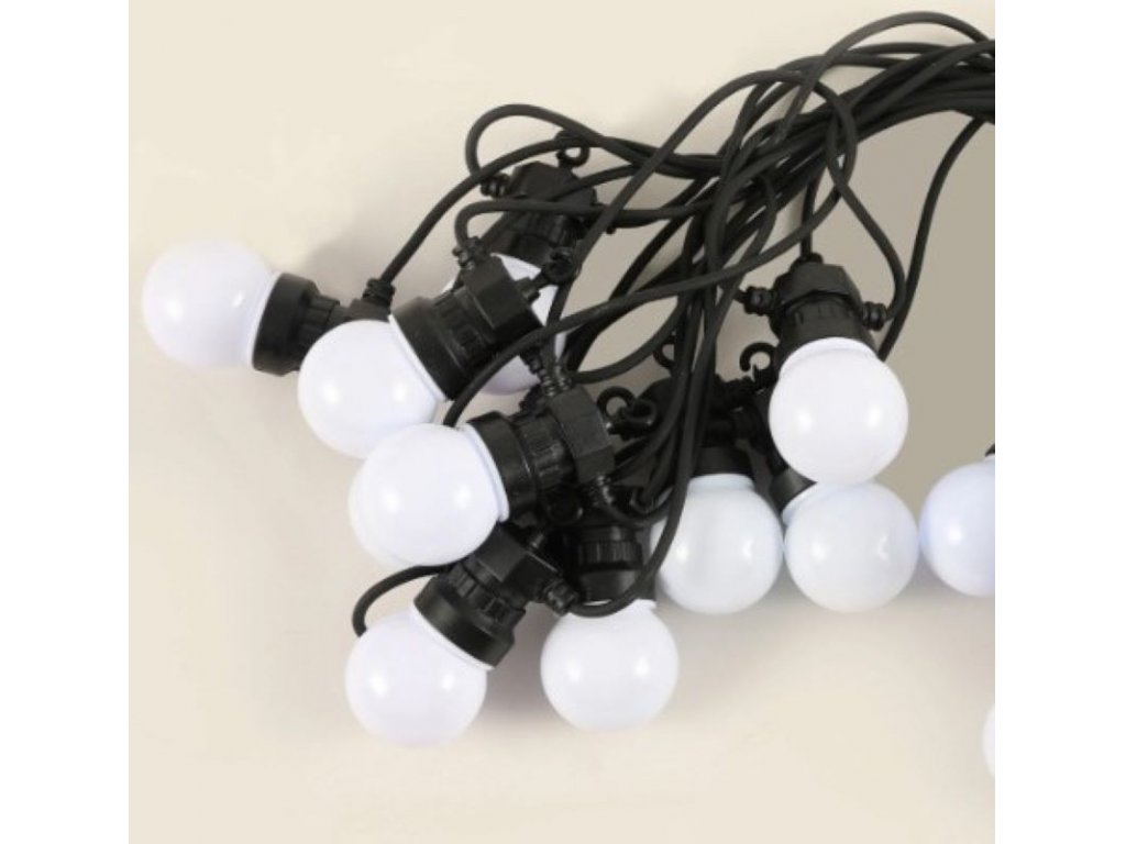 Světelný dekorační řetěz 50 LED venkovní, 10 párty žárovek, studená bílá