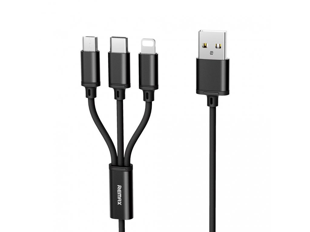 USB nabíjecí kabel 3v1 USB-C/ Micro USB / Lighting Remax RC-131th Černá