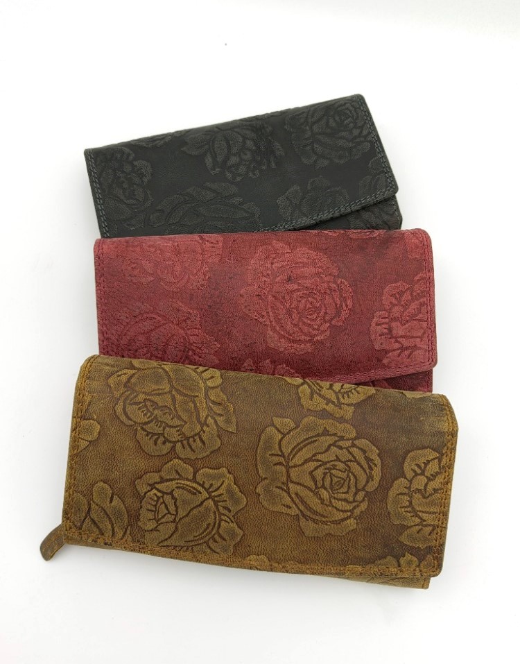 Dámská kožená peněženka ROBERTO s motivem růže RSN-3, různé barvy Barva: Růžová