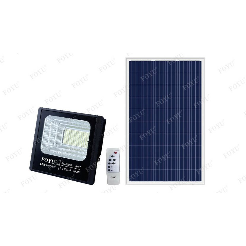 FOYU FO-200 reflektor s venkovním solárním panelem IP67 s dálkovým ovládáním s časovačem studená bílá 200w