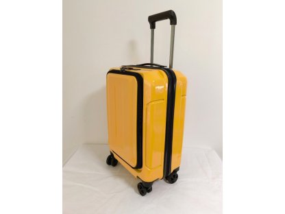 Cestovní palubní kufr s předním plněním a integrovaným USB portem, žlutý
