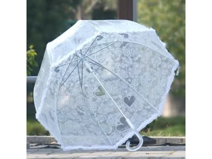 Dámský průhledný deštník s krajkovým vzorem, bílý