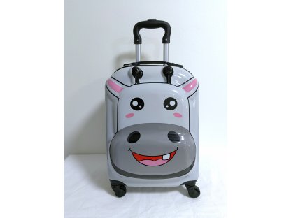 Dětský skořepinový kufr Kráva šedý 3D