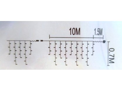 Vánoční světelný LED závěs se záblesky 312 LED, 10m+1,5m, velké LED diody, černý kabel