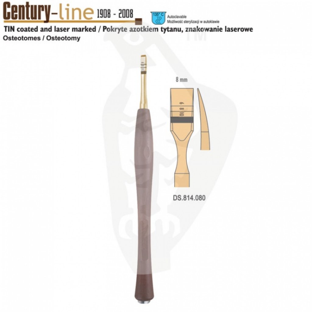 CENTURY - LINE Osteotom TIN  zahnutí 8mm (růžový)