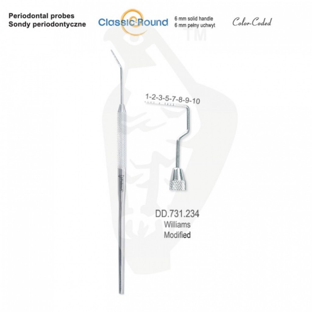 CLASSIC - ROUND sonda periodontická zabarvená Williams    DD.731.234 upravená