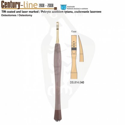 CENTURY - LINE Osteotom TIN  zahnutí 4mm (žlutý)