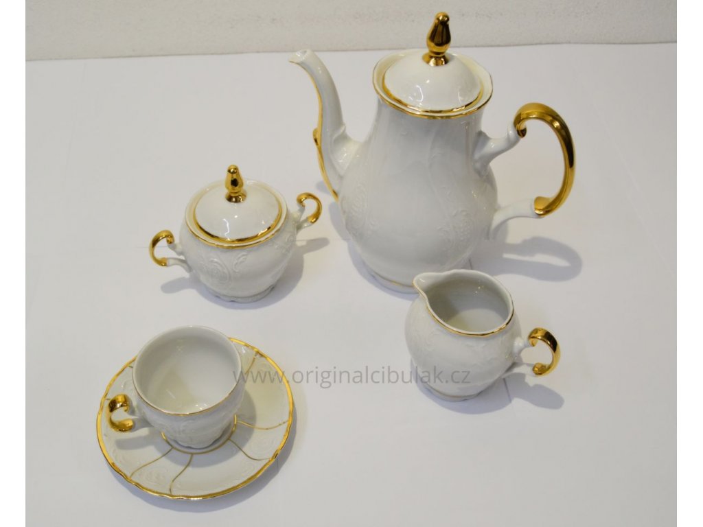Bernadotte kávová súprava zlatý pruh porcelán Thun 6 osôb 15 dielov český porcelán Nová Role