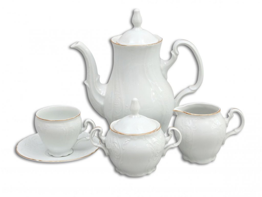 Bernadotte kávová souprava zlatý pruh porcelán Thun 6 osob 15 dílů český porcelán Nová Role