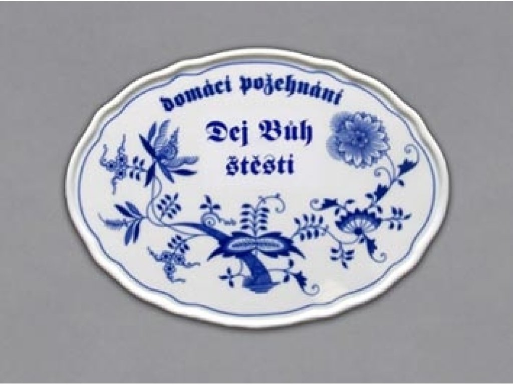 Zwiebelmuster Gottes Segen mit Inschrift Dej Bůh štěstí 24 cm original Bohemia Porzellan Dubí 2.Qualität