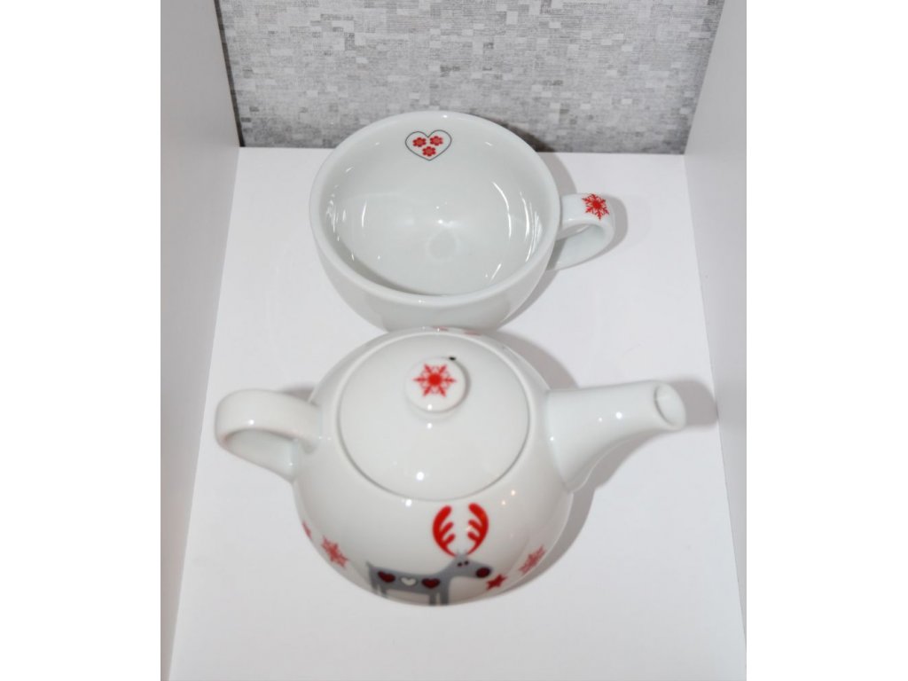 Čajová souprava vánoční  motiv sob Duo třídílná  0,45 l  český porcelán Dubí