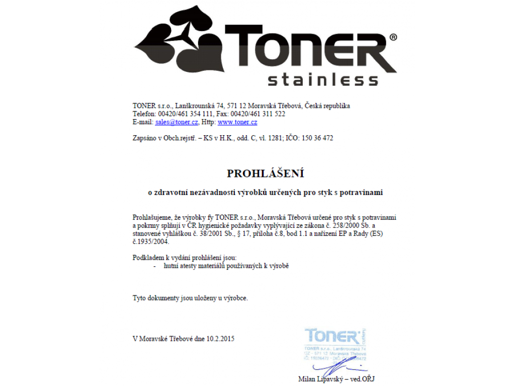 TONER certificate