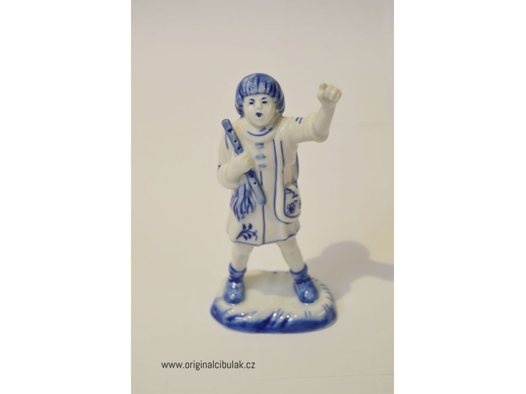 Cibulák Chlapec s píšťalkou 14 cm originální cibulákový porcelán Dubí, cibulový vzor,
