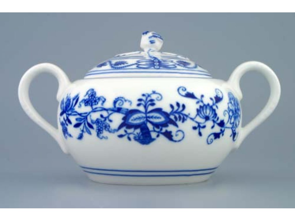 Zwiebelmuster Sugar Cotainer with Handles 0.50, Original Bohemia Porcelain from Dubi