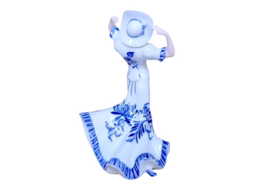 Blue Onion Pattern Lady with Hat Dux 23 cm Czech porcelain Dubí