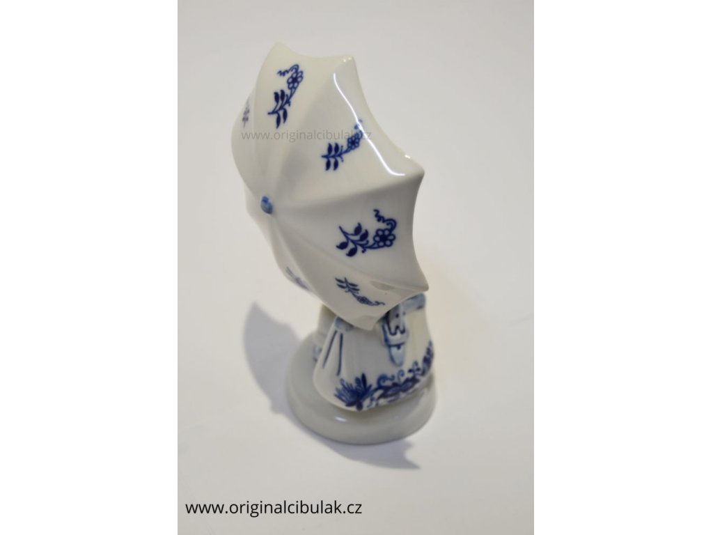 Cibulák Děvčátko s deštníkem 16 cm originální cibulákový porcelán Dubí, cibulový vzor