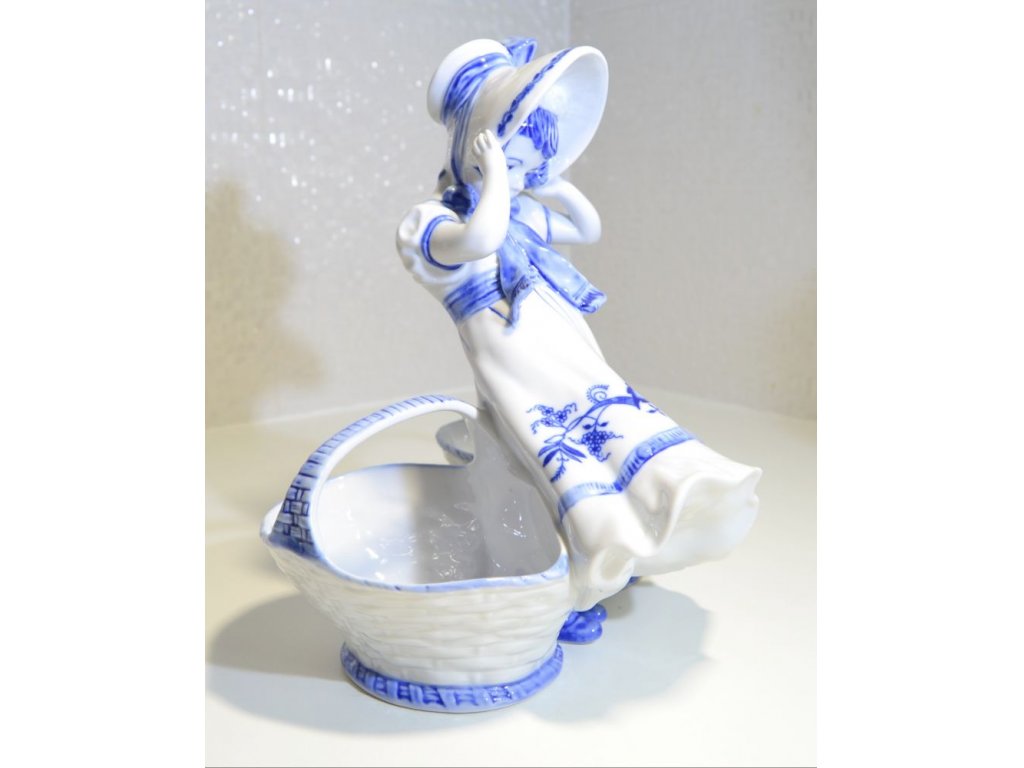 Cibulák Dievča s košíkmi Dux 24 cm originál český porcelán Dubí