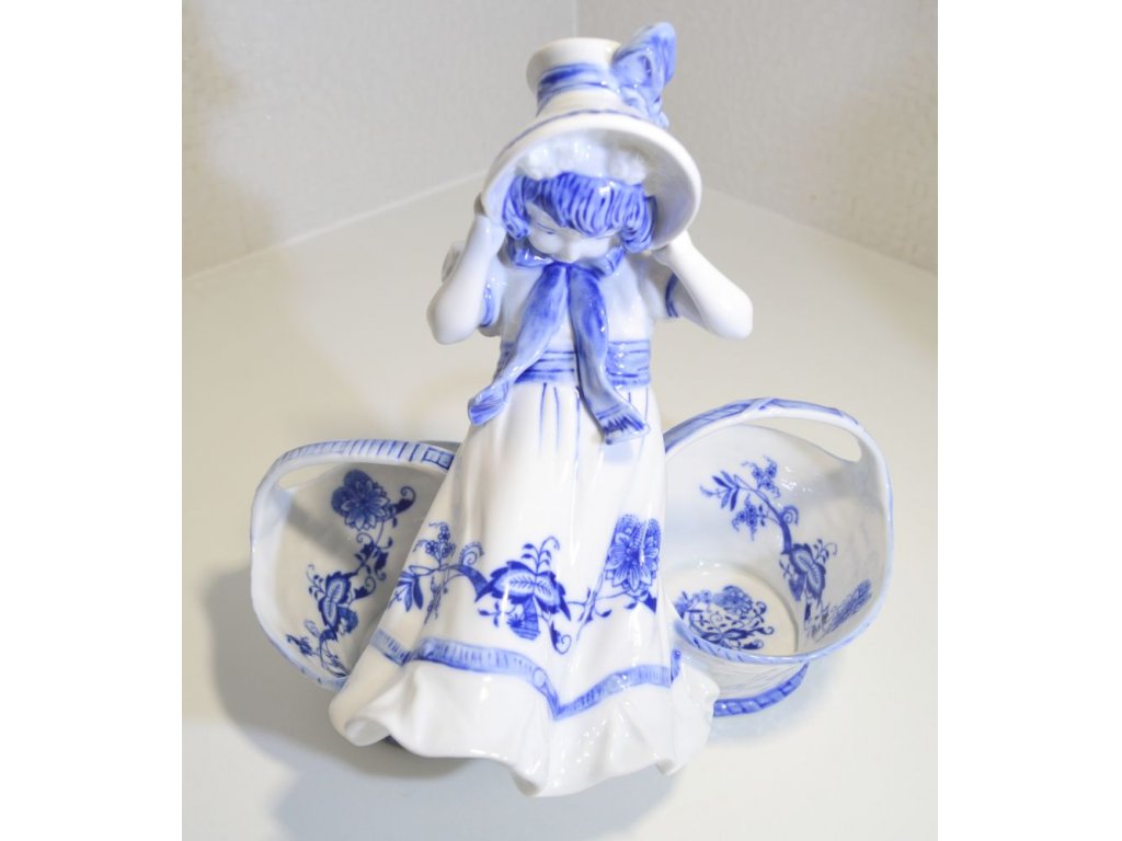 Cibulák Dívka s košíky Dux 24 cm originální český porcelán Dubí 2.jakost