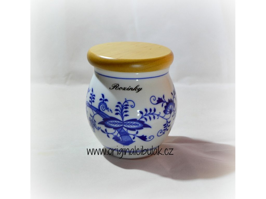 Cibulák dóza Baňák s dřevěným uzávěrem Bobkový list 10 cm originální porcelán Dubí