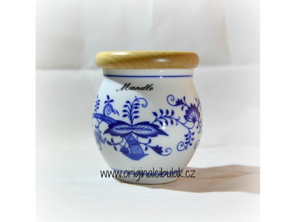 Cibulák box with wooden cap CUKR 10,5 cm original Czech porcelain Dubí 