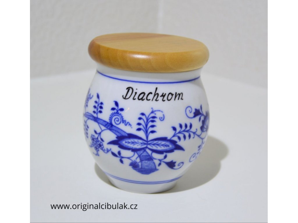 Cibulák box Baňák with wooden cap Diachrom 10 cm original Czech porcelain Dubí