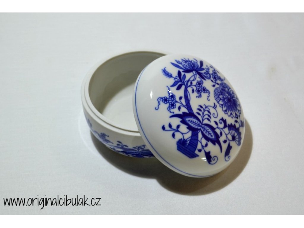 Cibulák dóza kulatá 7 cm originální cibulákový porcelán Dubí, cibulový vzor,