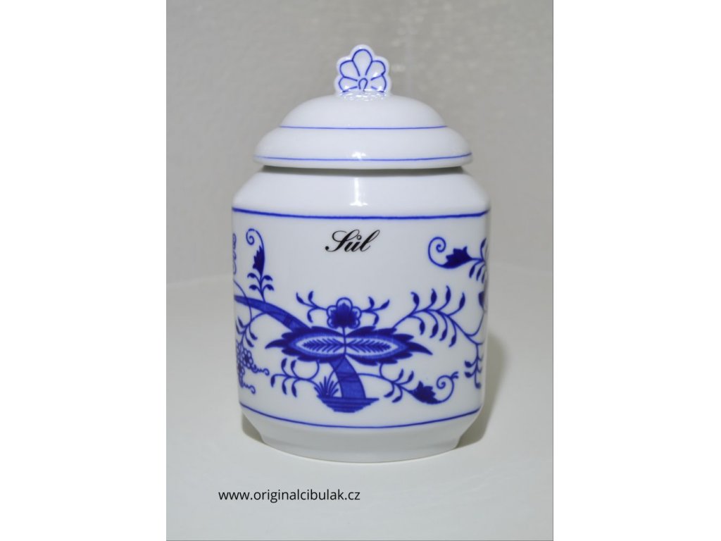 Cibulák dóza na poživatiny s víčkem a nápisem Čaj český porcelán Dubí