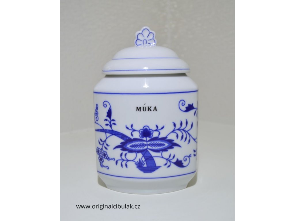 Cibulák food box with lid and inscription Flour Czech porcelain Dubí