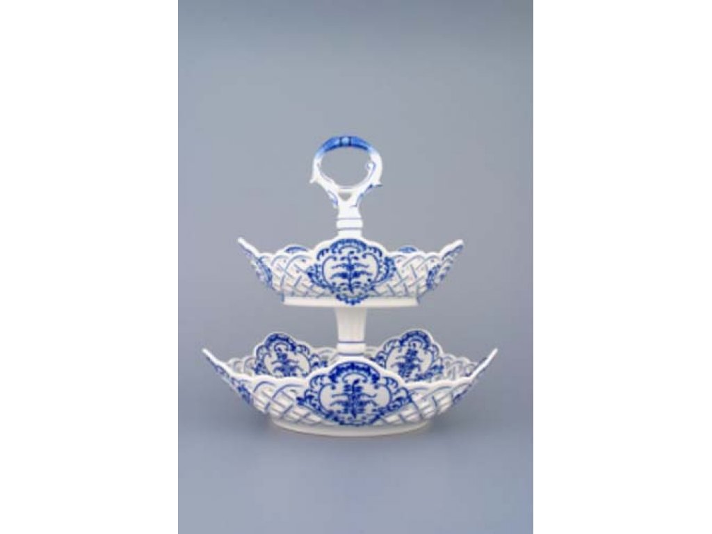 Cibulák etažér dvojdielny misy päťhranné porcelánová tyčka 27 cm  originálny český porcelán Dubí