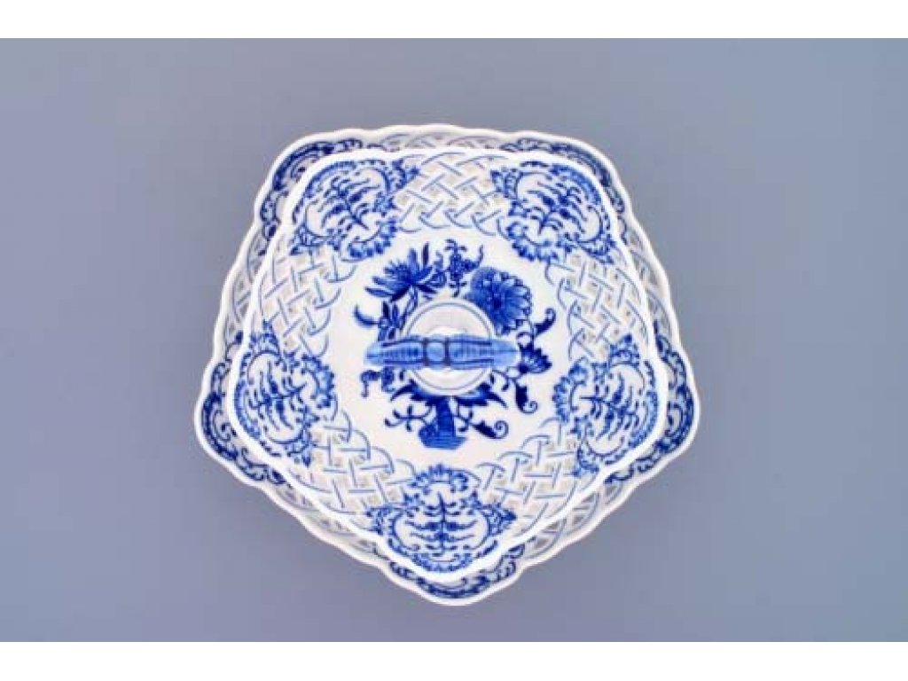 Cibulák etažér dvojdielny misy päťhranné porcelánová tyčka 27 cm  originálny český porcelán Dubí