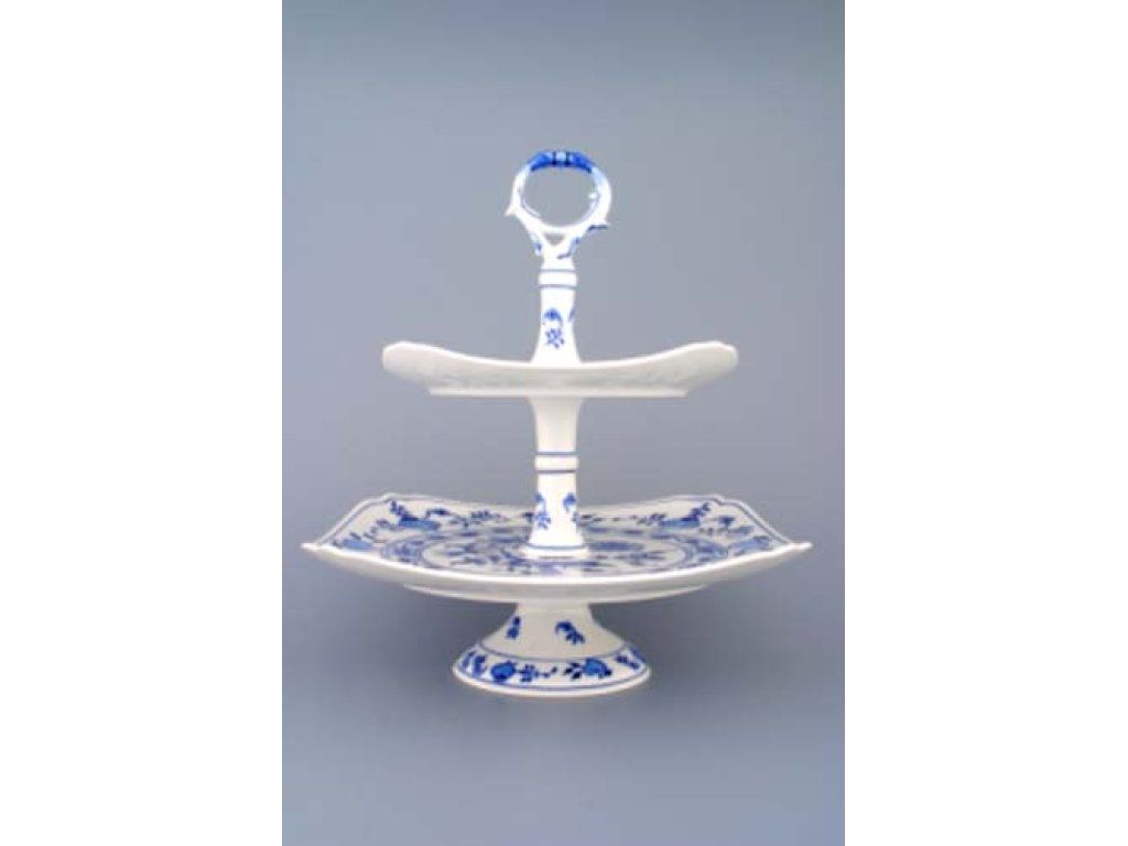 Cibulák Etažér z hranatých tanierov na nôžke 21+29 cm 2 160g Originálny Český Porcelán Dubí