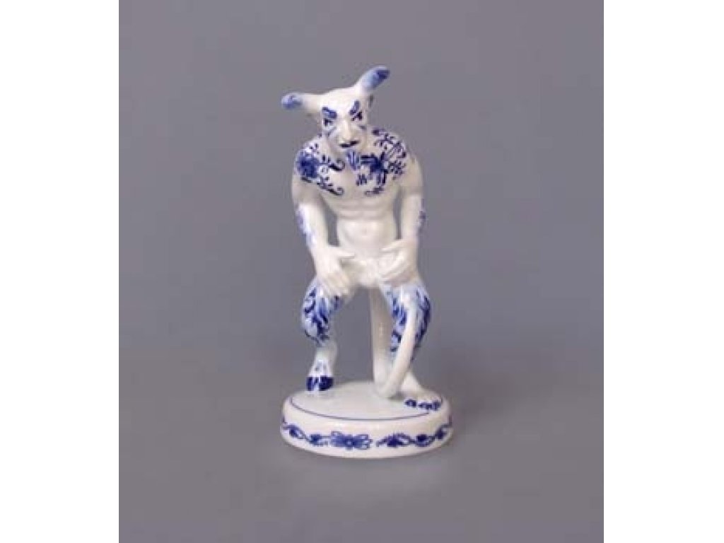 Cibulák figurka, socha-čert Belzebub 18 cm, originální cibulákový porcelán Dubí, cibulový vzor,