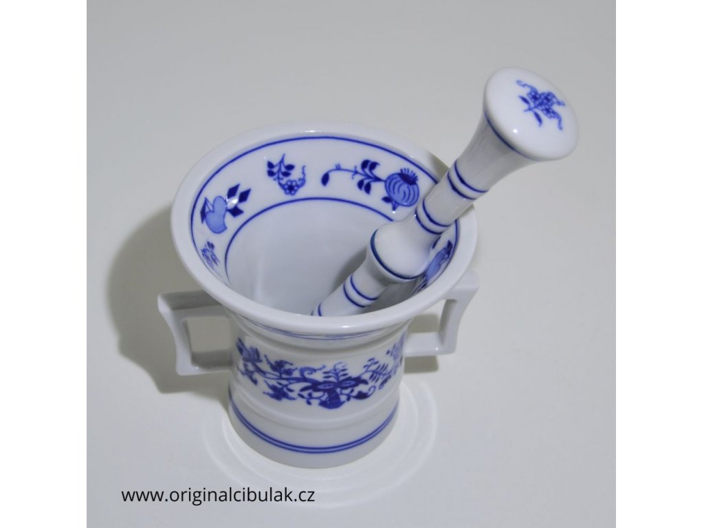 Cibulák Hmoždíř s tloukem 10 cm originální cibulákový porcelán Dubí, cibulový vzor 2. jakost