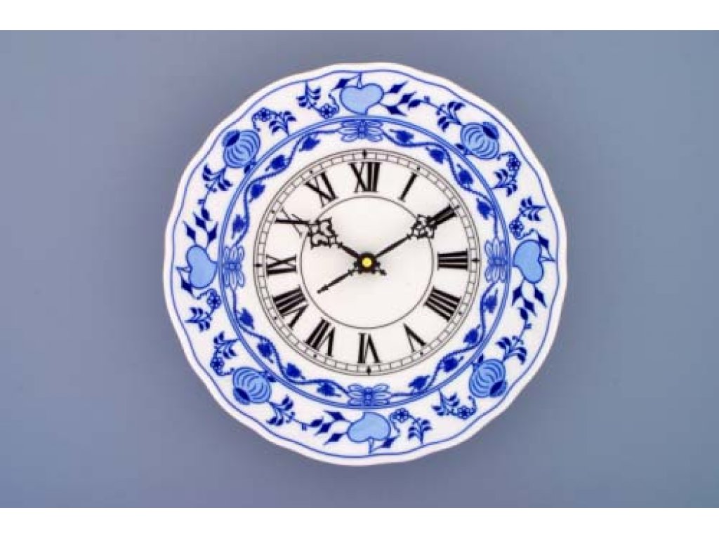 Cibulák hodiny so strojčekom 24 cm cibuľový porcelán,originálny cibuľák Dubí,2. akosť