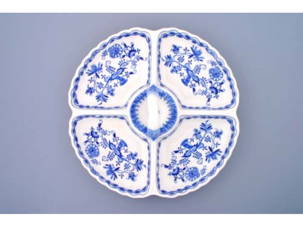 Cibulák kabaret 4-dílný, originální cibulákový porcelán Dubí, cibulový vzor,