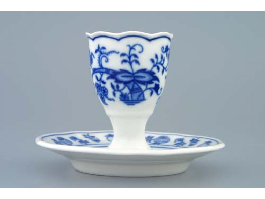 Zwiebelmuster Eierbecher mit Standfuss 7,5cm Original Bohemia Porzellan aus Dubi
