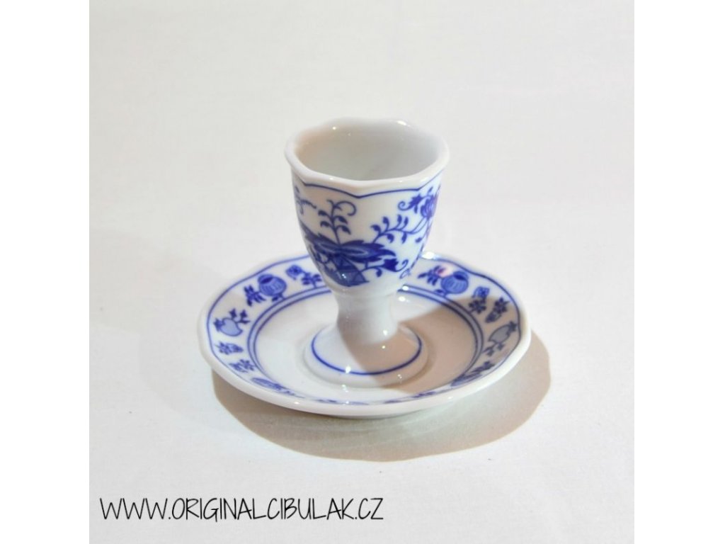 Zwiebelmuster Egg Cup with Stand, Original Bohemia Porcelain from Dubi