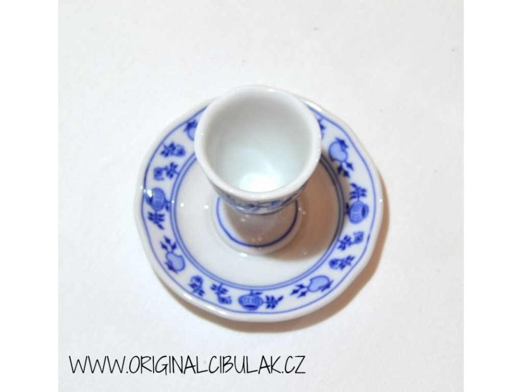 Cibulák kalíšek na vejce s podstavcem 10 cm originální cibulákový porcelán Dubí, cibulový vzor,