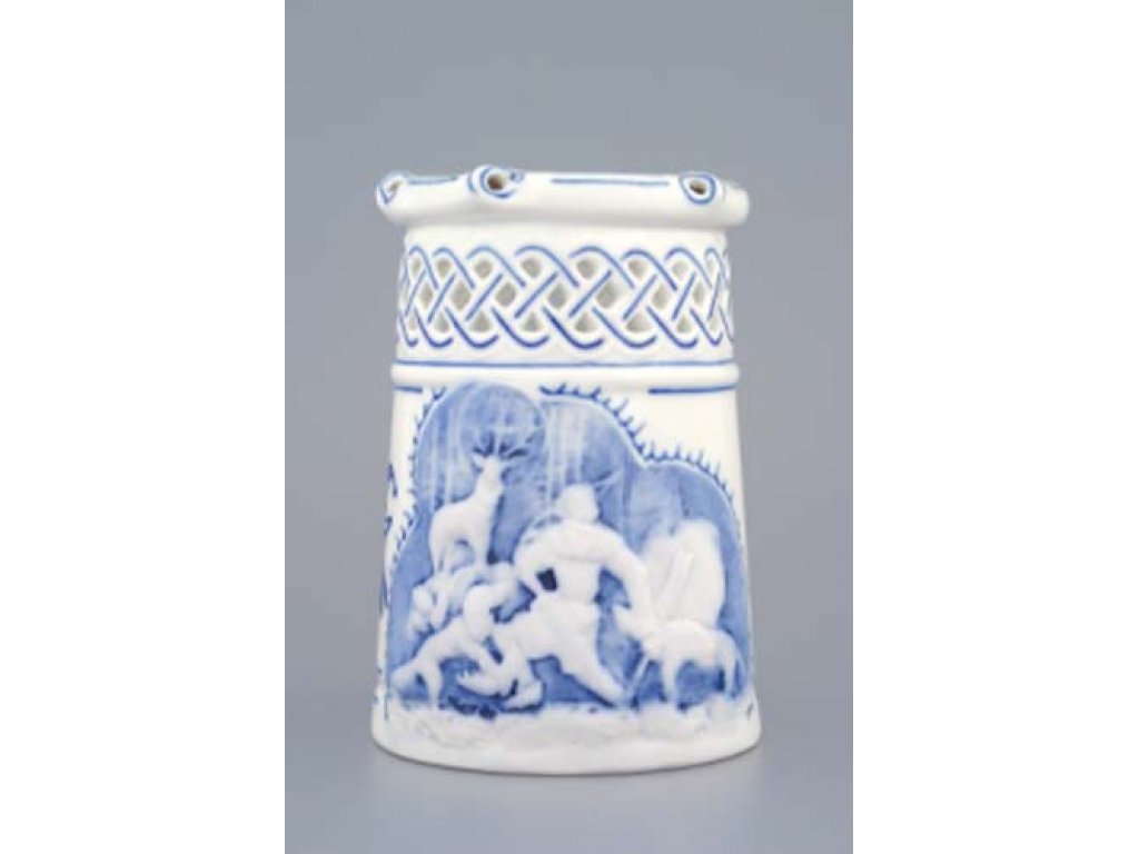 Cibulák korbel prolamovaný s reliéfem 0,40 l originální cibulákový porcelán Dubí, cibulový vzor,