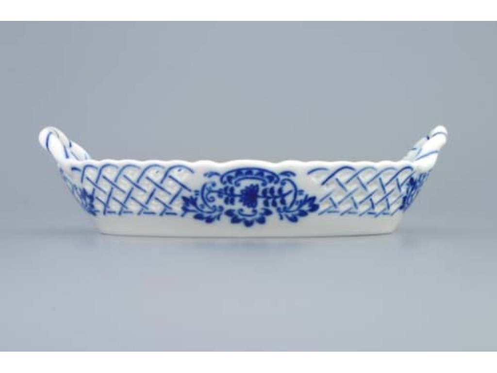 Cibulák košík prolamovaný 17 cm, originální cibulákový porcelán Dubí, cibulový vzor,