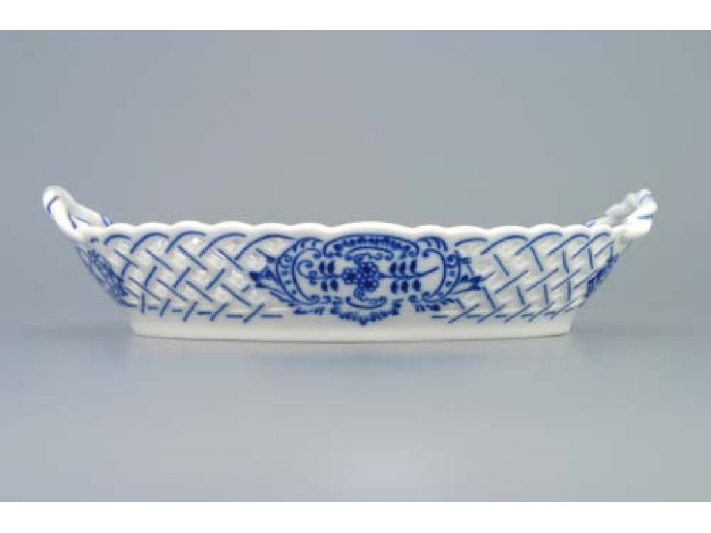 Cibulák košík prolamovaný 21 cm originální cibulákový porcelán Dubí, cibulový vzor,