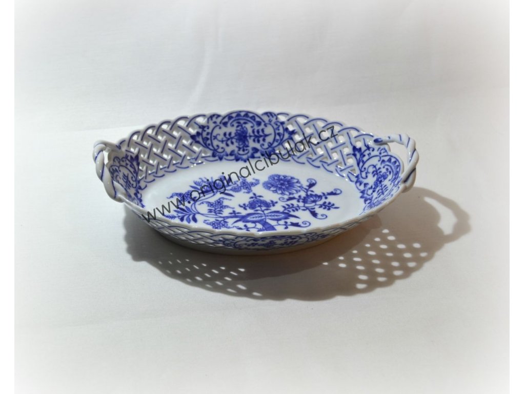 Cibulák košík prolamovaný 24 cm originální cibulákový porcelán Dubí, cibulový vzor,