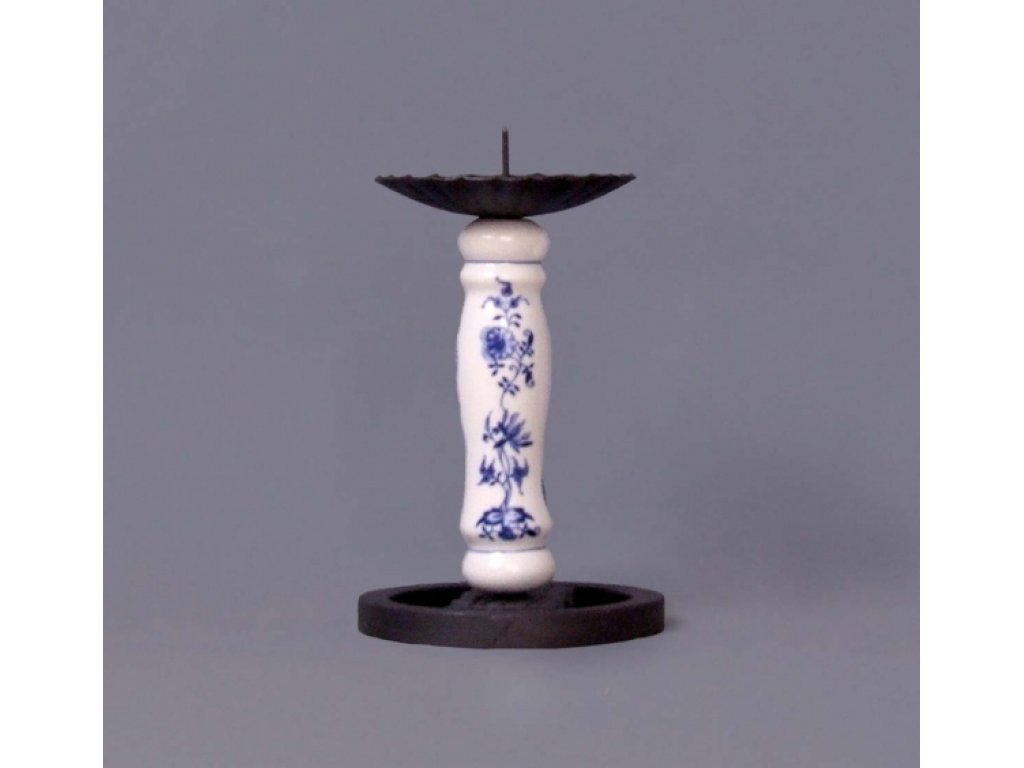 Cibulák krbový svícen nízký 19 cm originální cibulákový porcelán Dubí, cibulový vzor,