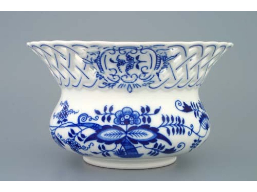 Cibulák Květináč prolamovaný 19 cm originální cibulákový porcelán Dubí , cibulový vzor,