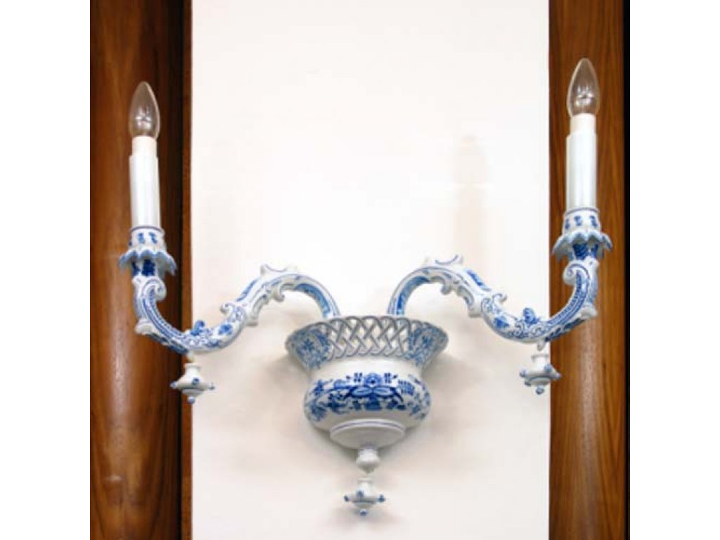 Cibulák Lampa nástěnná dvouramenná 1590 g originální cibulákový porcelán Dubí, cibulový vzor