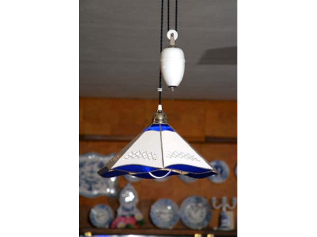 Cibulák lampa stahovací bílé závaží 46 cm originální cibulákový porcelán Dubí, cibulový vzor