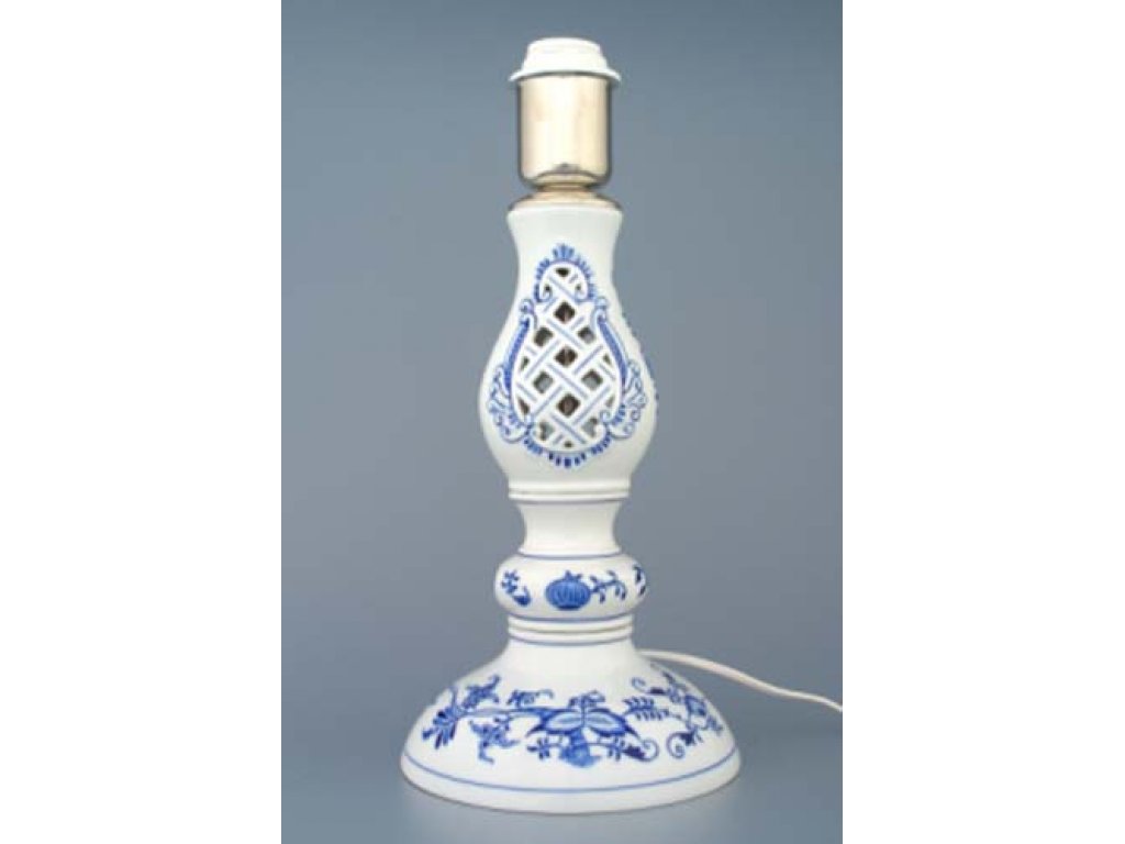 Cibulák Lampový podstavec prolamovaný s monturou 37 cm originální cibulákový porcelán Dubí, cibulový vzor