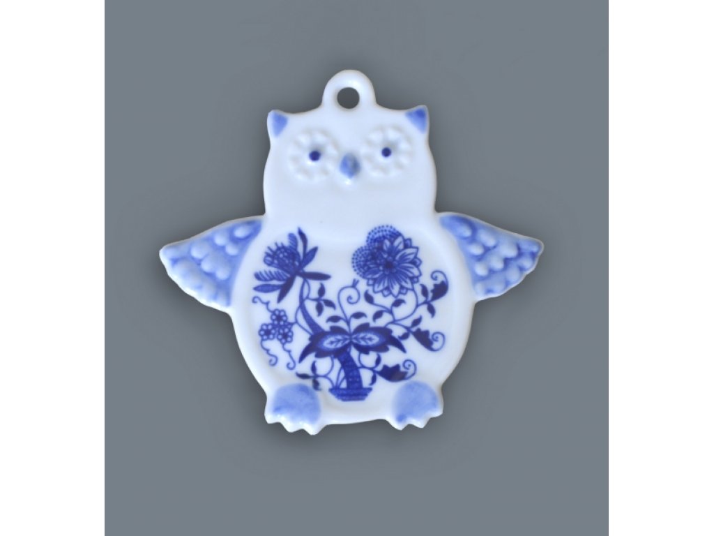 Zwiebelmuster Magnet Owl, Original Bohemia Porcelain from Dubi