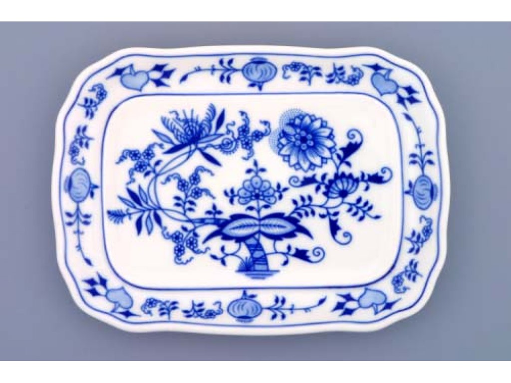 Zwiebelmuster Butterdose eckig gross Unterteil 19cm Original Bohemia Porzellan aus Dubi